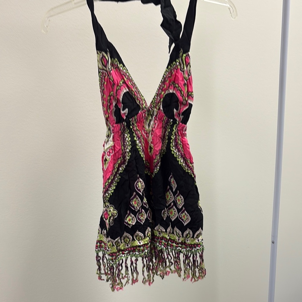 Rampage Black and Pink Embellished Asymmetrical Tank Top